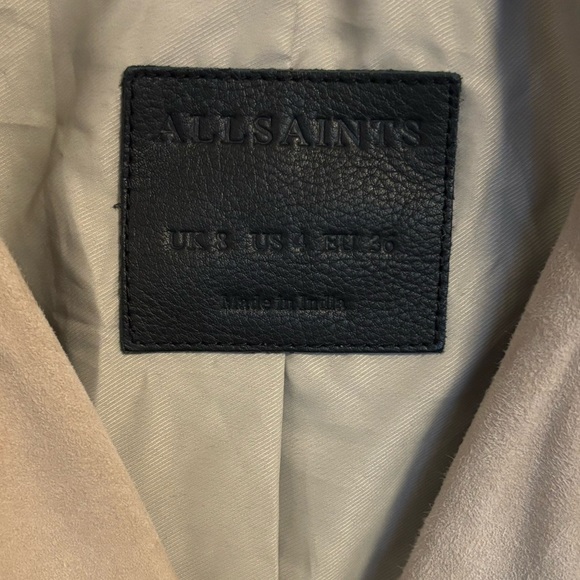 Allsaints Tan Prescott Suede Biker Leather Moto Jacket in Dove Grey, 4 S - Picture 7 of 9